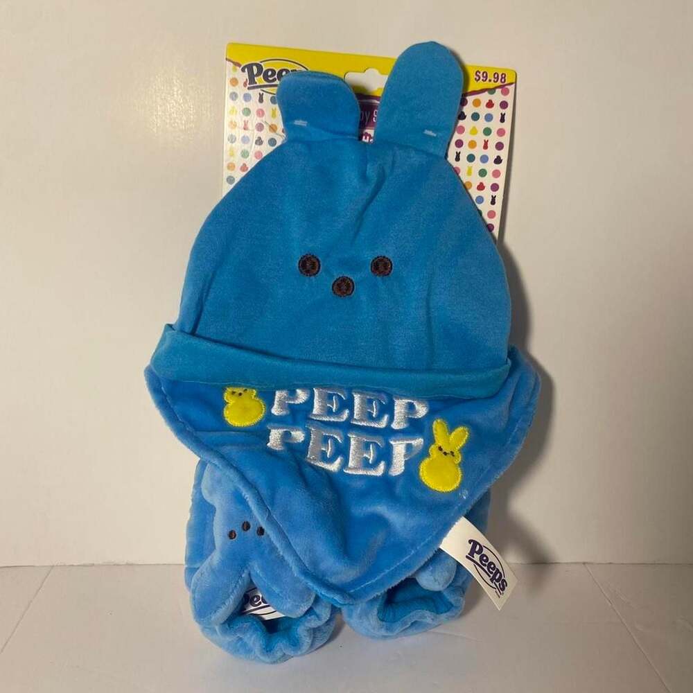 Peeps Baby Set Blue Hat Bib Booties Infant Easter Outfit
